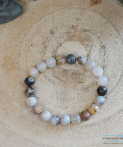 Bracelet 8mm agate feuille de bambou -