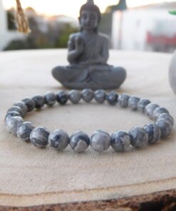Bracelet Jaspe feuille d'argent 6mm