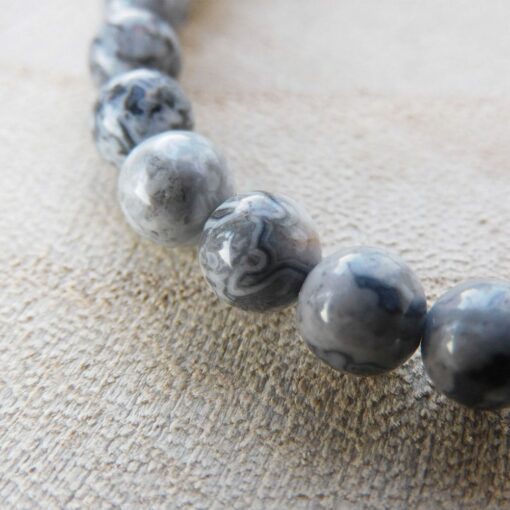 Bracelet Jaspe feuille d'argent 6mm