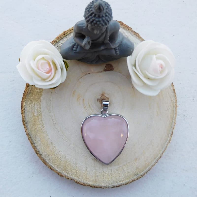 Pendentif coeur quartz rose haut