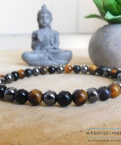 Bracelet triple protection obsidienne oeil de tigre hématite 6mm -