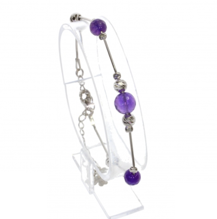 Bracelet argent améthyste vue de face - Authentiques Minéraux